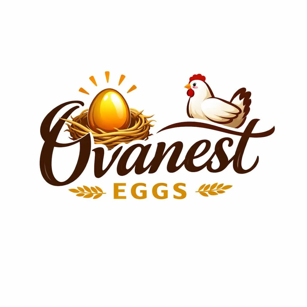 Ovanest Eggs logo with hen and golden nest