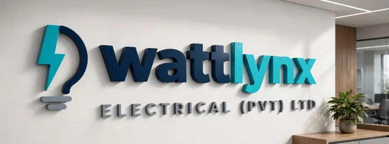 Wattlynx Electrical logo on a reception wall